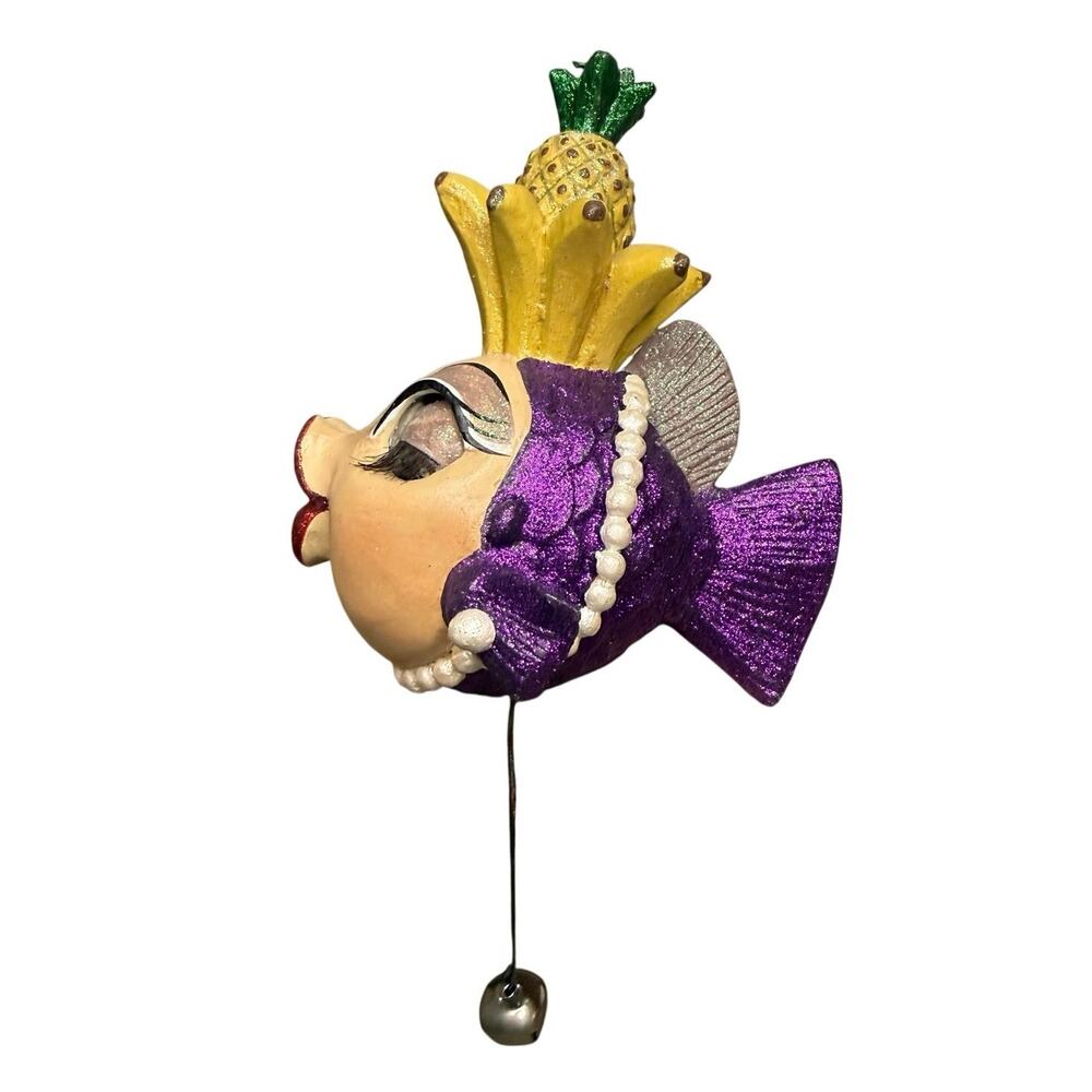 Vtg Katherine's Collection Kissing Fish Ornament Chiquita Banana Fruit Head